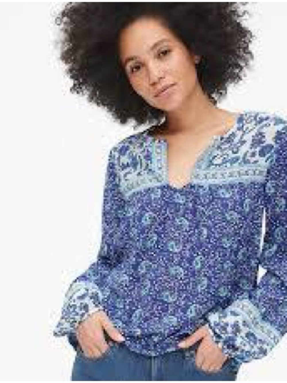 GAP Blue Paisley V-Neck Tunic Top